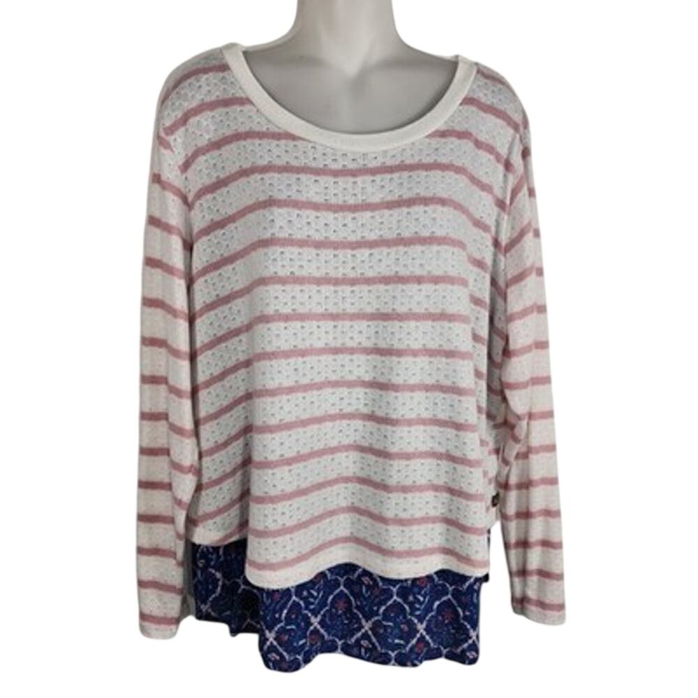 Matilda Jane Sweet Indulgence Top Pink White Striped Split Back Pointelle XL